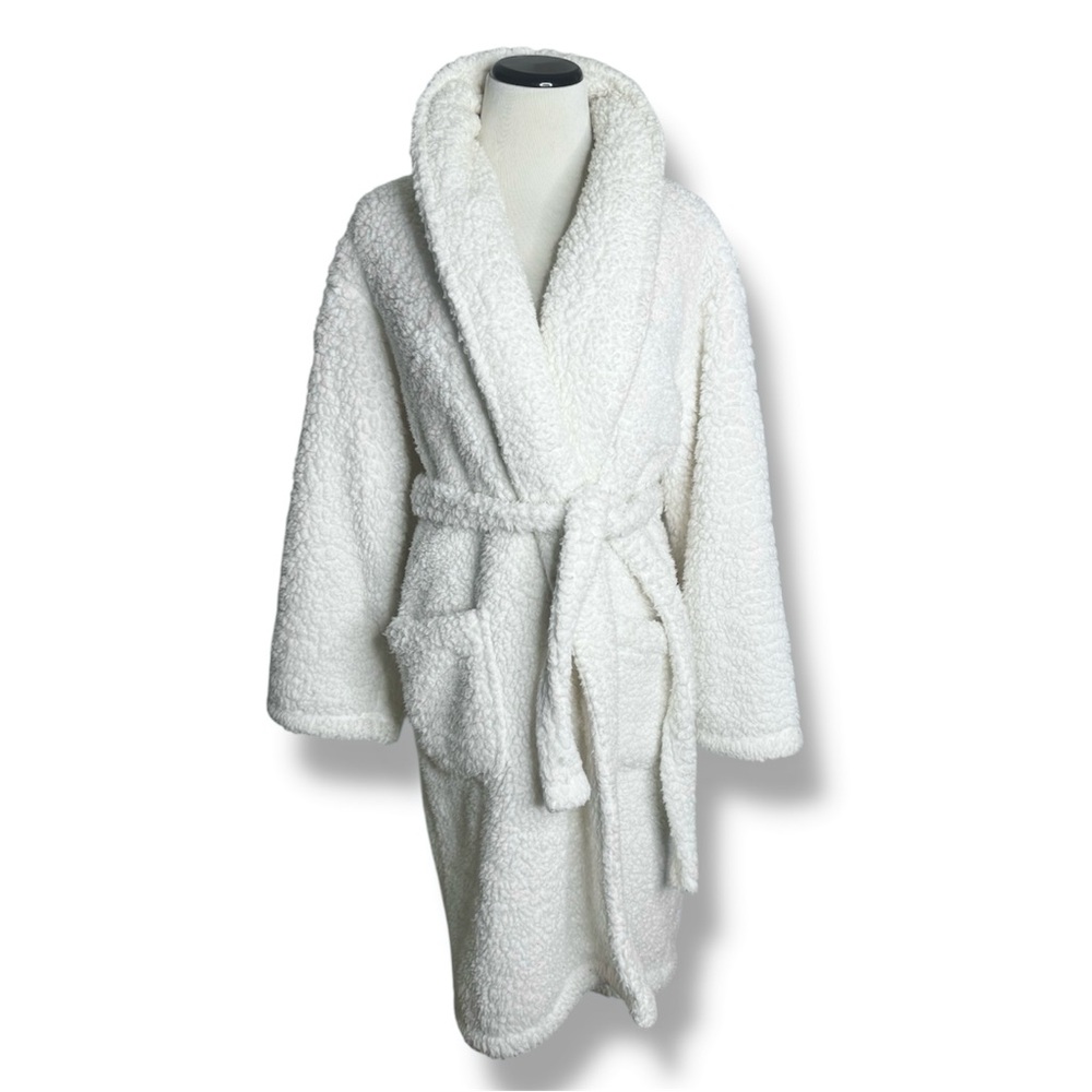 🤍 Pottery Barn Cozy Sherpa Robe white Teddy size med Medium M
